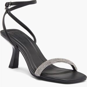 Crystal-Embellished Black Ankle-Strap Heeled Sandal